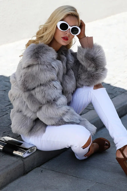 Faux Fur Coats Women Short Coat Jackets Elegant Jacket  Autumn Winter Y2k Furry Outerwear Mom Splice Thick Warm Coffe Coats
