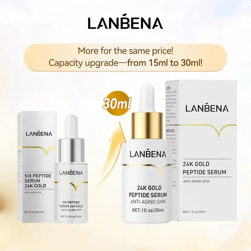 LANBENA Anti-Aging Serum 24K Gold Six Peptides Facial Essence Firming Skin Wrinkle RepairWhitening MoisturizingFaceSik Care10PCS
