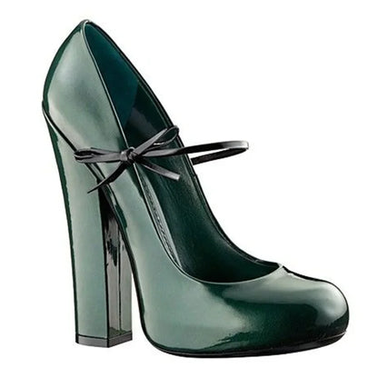 Butterfly Knot Strap Leather High Heels Sexy Pointed Toe Square Heel Accept Customized New Arrvials Fashion Women Modern Shoes