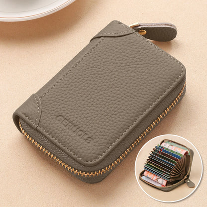 GERUOLA Top-Grain Cowhide RFID-Protected Card Holder Zipper Credit Card Organizer with Multiple Slots ID And Coin Pouch