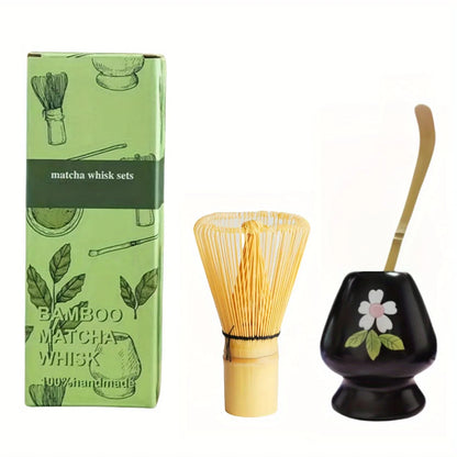 3pcs/set Matcha Set Bamboo Whisk Tea spoon Ceramic fittings Matcha Whisk (Chasen) Tea Spoon And Scoop (Chashaku) Tea-making Tool