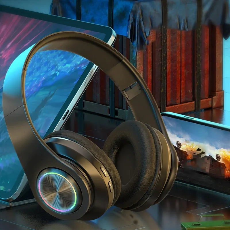 Wireless Over Ear Headphones - Active Noise Canceling, Deep Bass, LED Light, Portable Folding Design for Music, Sports & Games