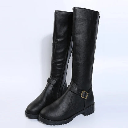2025 New Women's Spring/Autumn Leather Boots-Knee-High Riding Boots with Zip Low Heel Perfect for Daily Commute& Weekend Outings