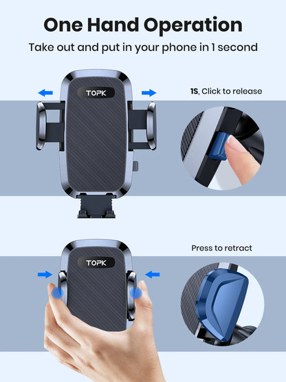 TOPK D36-G Universal Car Phone Holder with Hook Clip Air Vent Car Mount 360° Rotation Universal Mobile Phone Mount for...