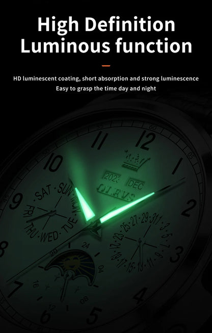 OLEVS 6698 Mens Watch Luxury Dress Brand Moon Phase Automatic Mechanical Watch For Men Leather Waterproof Dual Calendar...