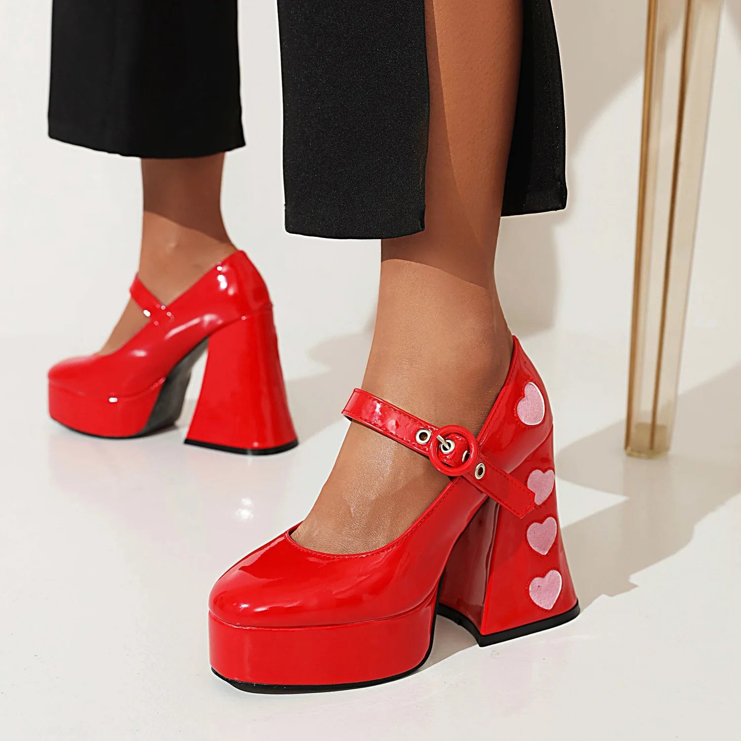 High Heeled Mary Jane Shoes Women's Straight Strap Thick Single Order Shoes 2025 New Retro Girls' Leather Shoes | Kimlud...