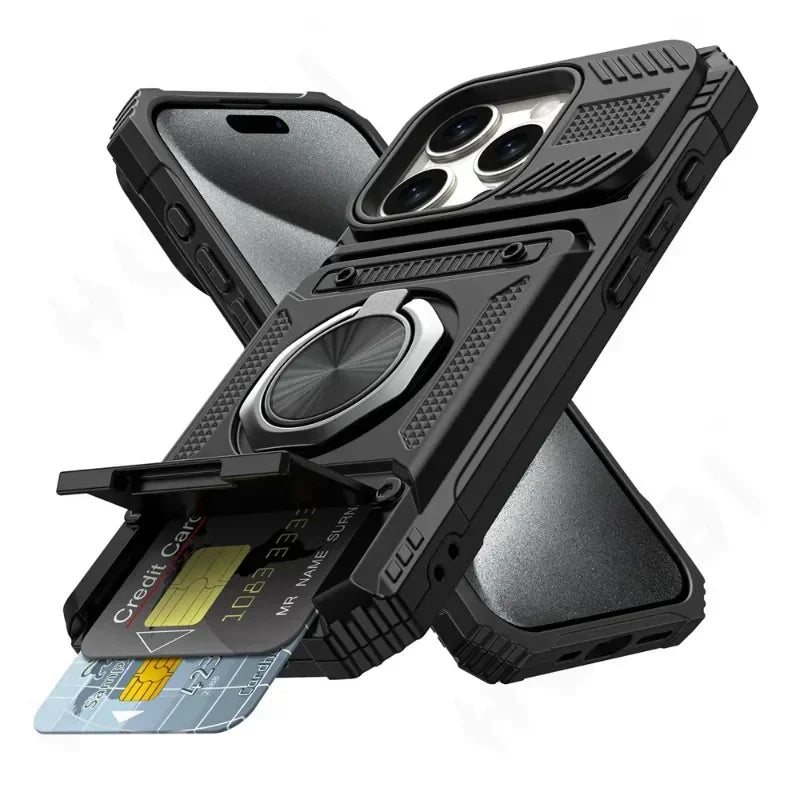 Case For iPhone 16 15 14 13 12 11 Pro Max XS XR 8 7 Plus Magnetic Rotated Ring Kickstand Heavy Duty Drop Protection Wallet Cover - Kimlud