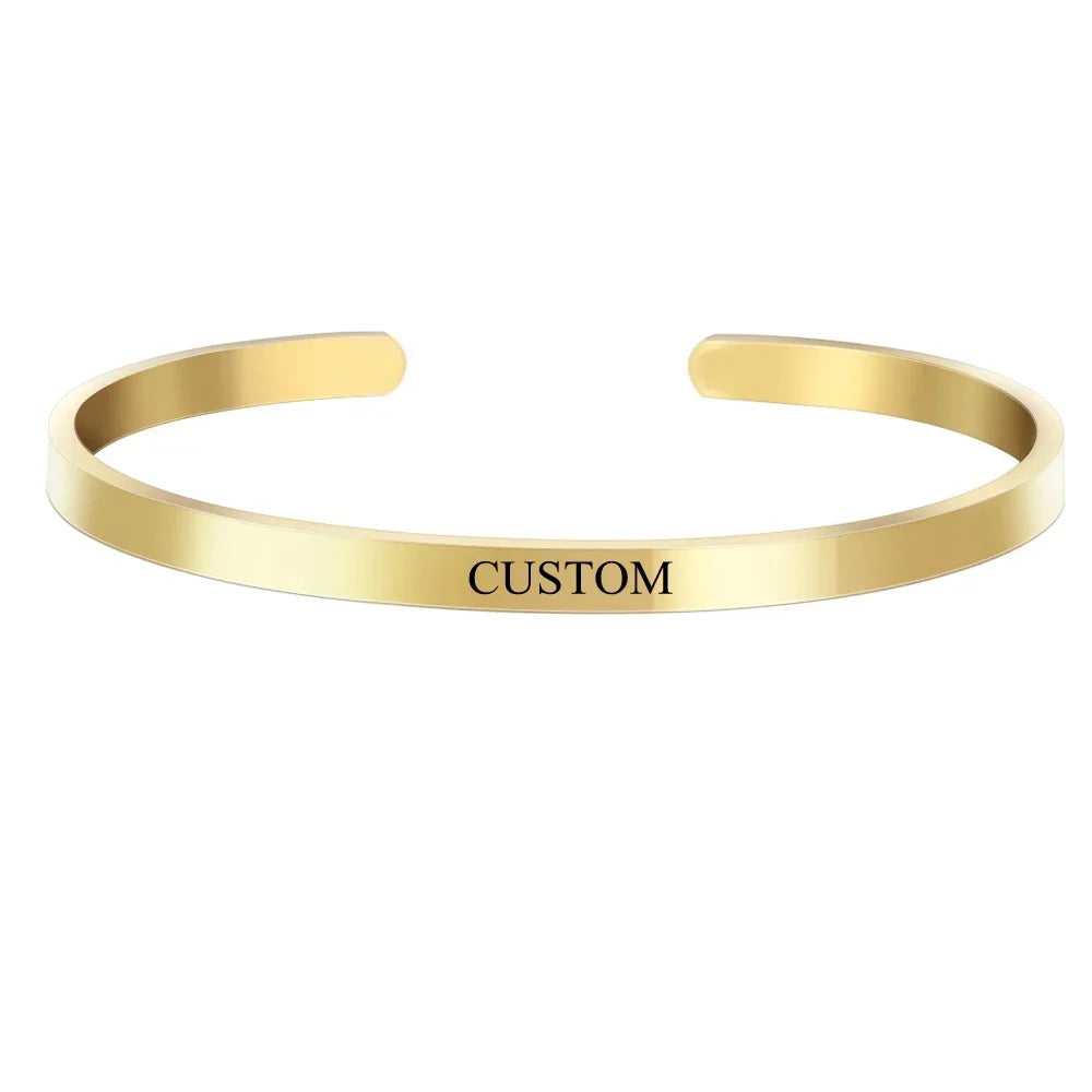 Customized Coordinate Engraved Name Text Heart Hole Cuff Bangle Personalized Bar Necklace Stainless Steel Bracelet Men...