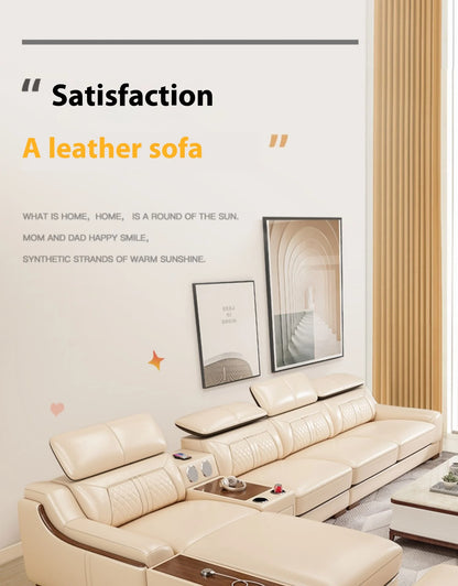 Stylish Italian Genuine Leather Sofa for Living Room with Cup Holder, USB, Adjustable Headrests & Bluetooth Speaker -...