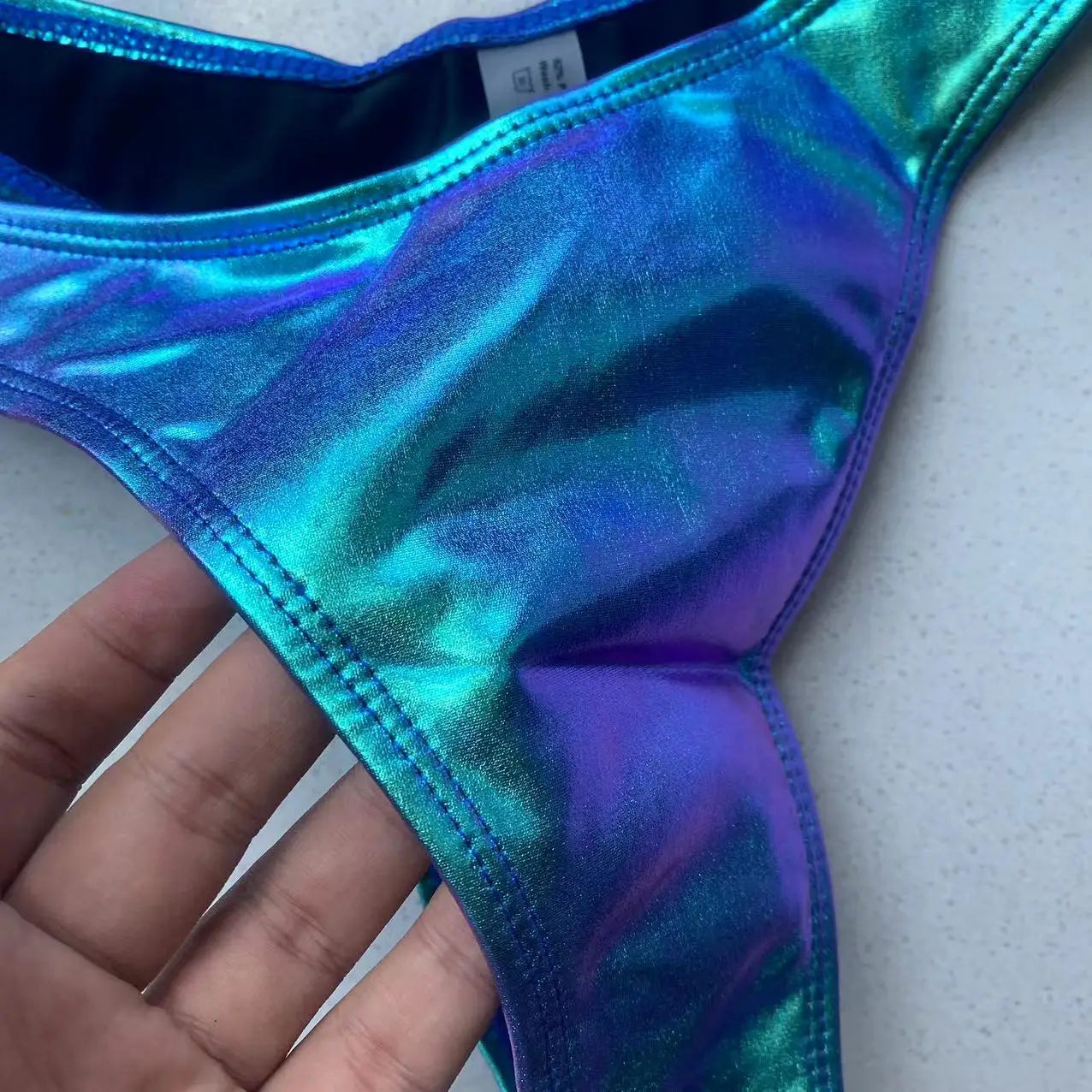Sexy Triangle Bikini 2022 holographic Blue Push Up Extreme Thong Swimwear Brazilian Bandage Bathing Suit Swimsuit Micro Biquini - Kimlud