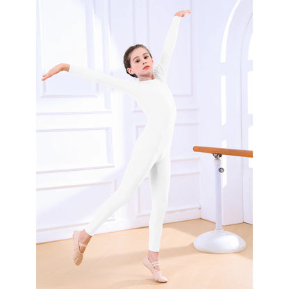 AOYLISEY Girls Black Long Sleeve Unitard Boys Gymnast Bodysuit Spandex Full Body Kids Jumpsuit Scoop Neck Dance Costumes