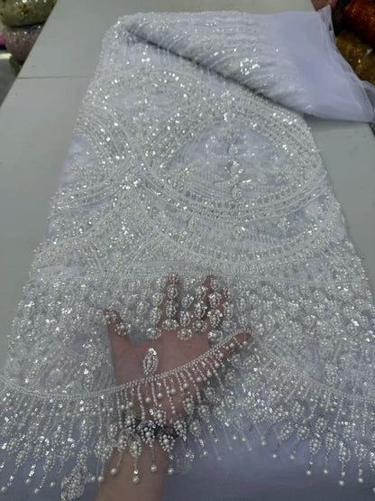 Luxury African Sequins Lace Fabric Heavy Beaded High Quality Nigerian French Groom for Sewing Wedding Party Dresses 5...