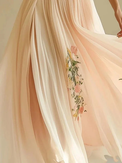 2025 Summer Elegant Women's Dress Casual Bohemian Fashion Floral Print Pleated Dress Sexy V-Neck Short Sleeve Maxi Dresses