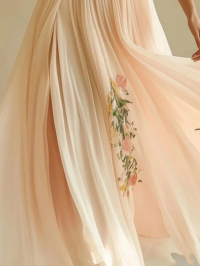 2025 Summer Elegant Women's Dress Casual Bohemian Fashion Floral Print Pleated Dress Sexy V-Neck Short Sleeve Maxi Dresses