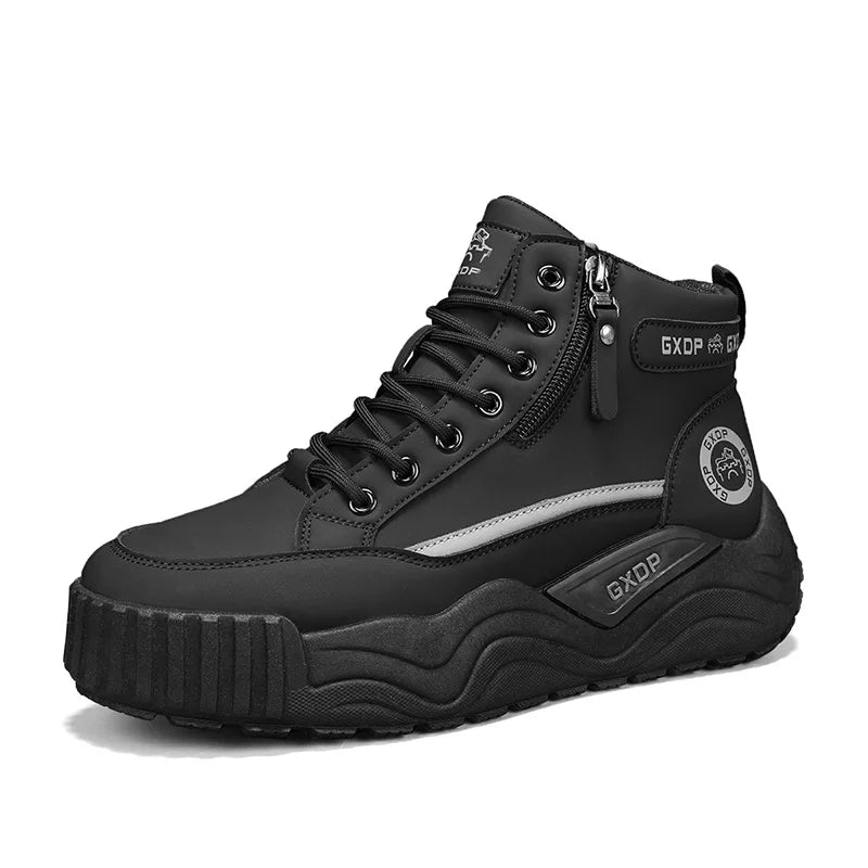 Men's High Top Leather Sneakers Thick Soled for Height Increase Slip Resistant and Wear Resistant Versatile Casual Sports Shoes