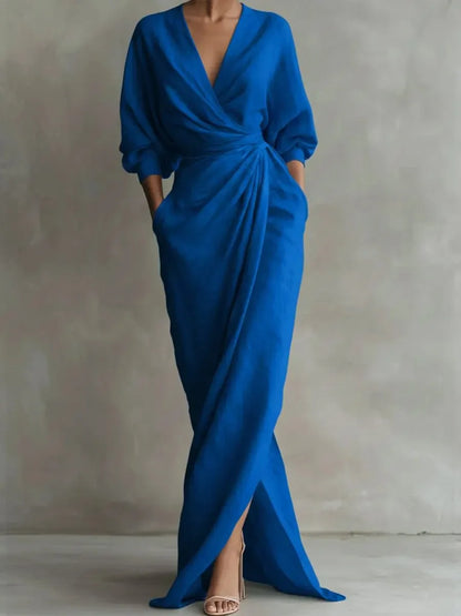 Women's Sexy Neck Waist Wrapped Robe 2026 Spring Casual Solid Color Fit Tight Dress Elegant Long Sleeved Slit Super Long...