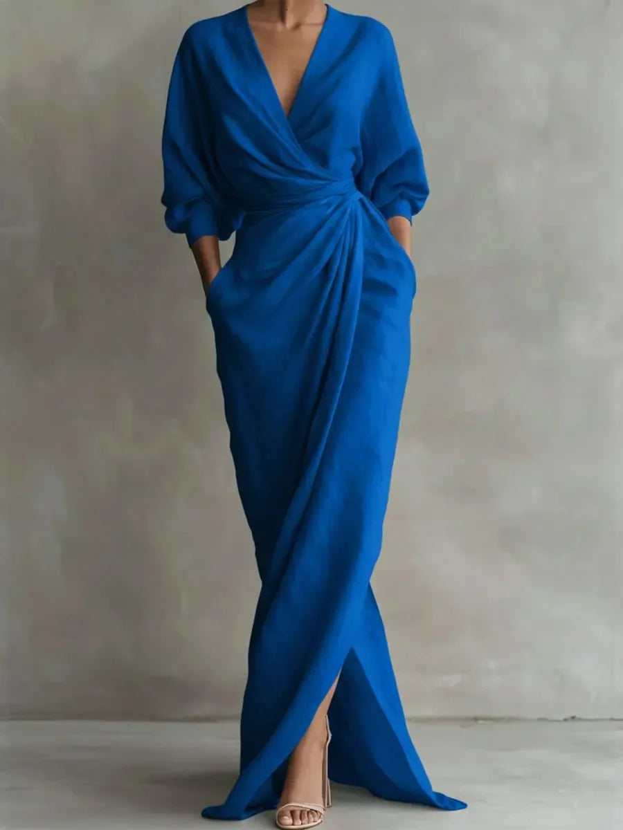 Women's Sexy Neck Waist Wrapped Robe 2026 Spring Casual Solid Color Fit Tight Dress Elegant Long Sleeved Slit Super Long...