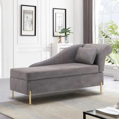 Velvet Chaise Lounge with Storage, Modern Upholstered Tufted Chaise Lounge Chair Indoor Sofa Recliner Couch for Bedroom Office