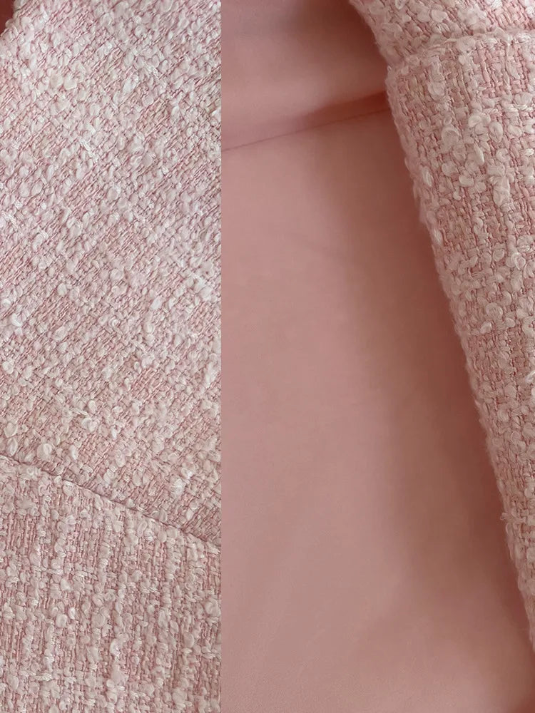 IEQJ Fashion Autumn Pink Woolen Coat Women Turn-Down Collar Double Breasted Sashes Tighten Waist Slim Blends Coat New