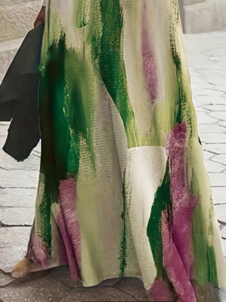 Graffiti Printed Elegant Dresses For Women Casual Long Sleeve Dresses Y2K Temperament  Famale Fashion O-Neck Clothing 2025 New