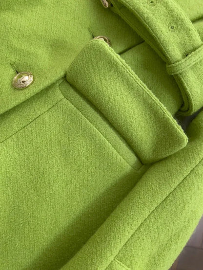 Women Elegant Double Breasted Coat Fashion Turn Down Sashes Collar Slim Fit Sashes Woolen Fabric Winter Lady Long Style Overcoat