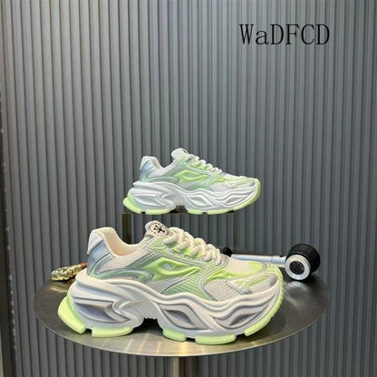 Chunky Sneaker Men Original Designer Breathable Sport Shoes Fashion Casual Leather Fabric Height Increased Platform Tennis Shoes