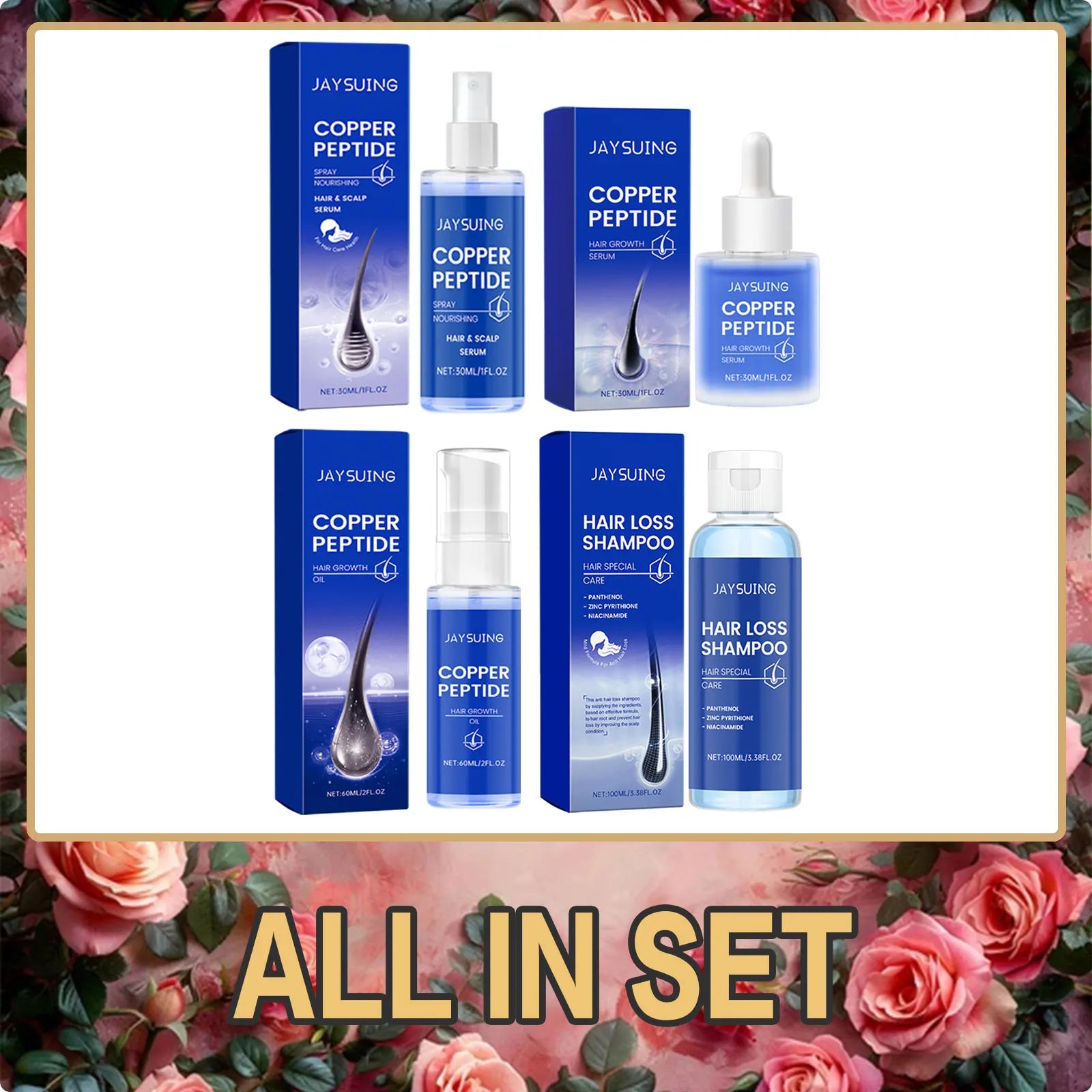 Copper Peptide Shampoo Hair Growth Serum Scalp Nourishing Spray Anti Hair Loss Essence Oil Strengthen Roots Dense Hair Care Set - Kimlud