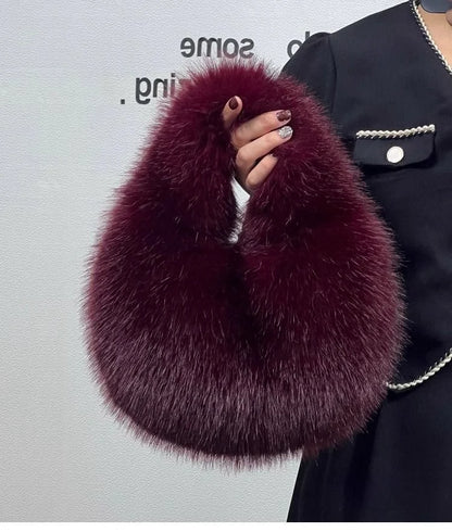 Soft Plush Women's Small Handbags Simple Faux Fur Female Fluffy Clutch Purse Winter Fashion Furry Tote Solid Color Shoulder Bags