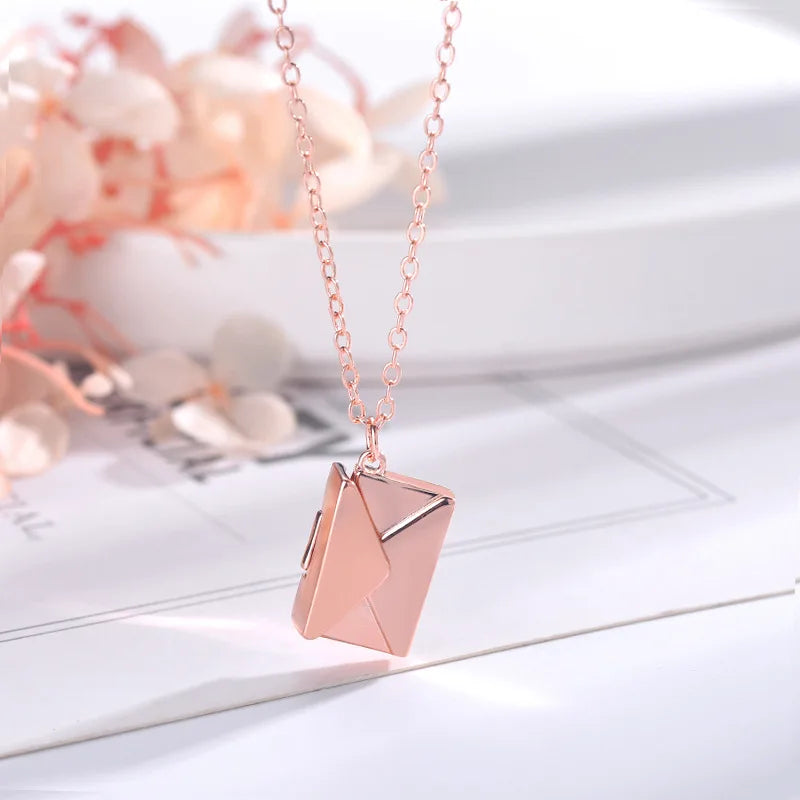 Envelope Locket Necklace with Gold Rose Gold Silver Color Love you Secret Hidden Message Pendant Necklace Gift Jewelry