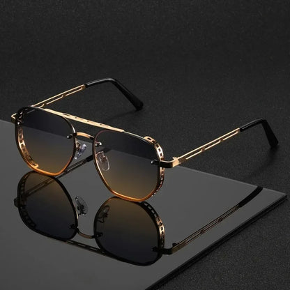 Men New Driving Sunglasses Vintage Steampunk Square Sunglasses Metal Frame with Spring Hinges Women Eyepiece UV400...