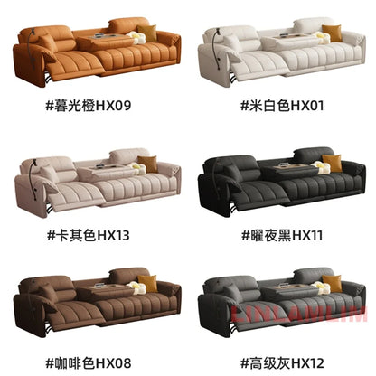 Modern Electric Reclining Sofa with Adjustable Footrest, USB, and Foldable Center Console – Italian Genuine Leather Power Sofa