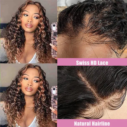 1B/30 Highlight Ombre Lace Front Wig Human Hair 200 Density Deep Wave 13x6 HD Transparent Lace Frontal Wigs Human Hair For Women