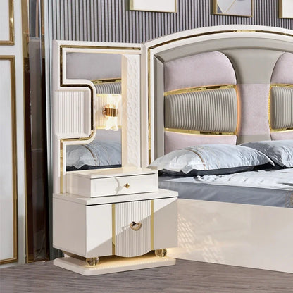 A Modern White Luxury King Size Leather Bedroom Bed Double Home Master Room Queen Wooden Full Mdf Bedroom Sets Furniture - Kimlud
