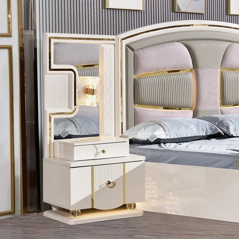 A Modern White Luxury King Size Leather Bedroom Bed Double Home Master Room Queen Wooden Full Mdf Bedroom Sets Furniture - Kimlud