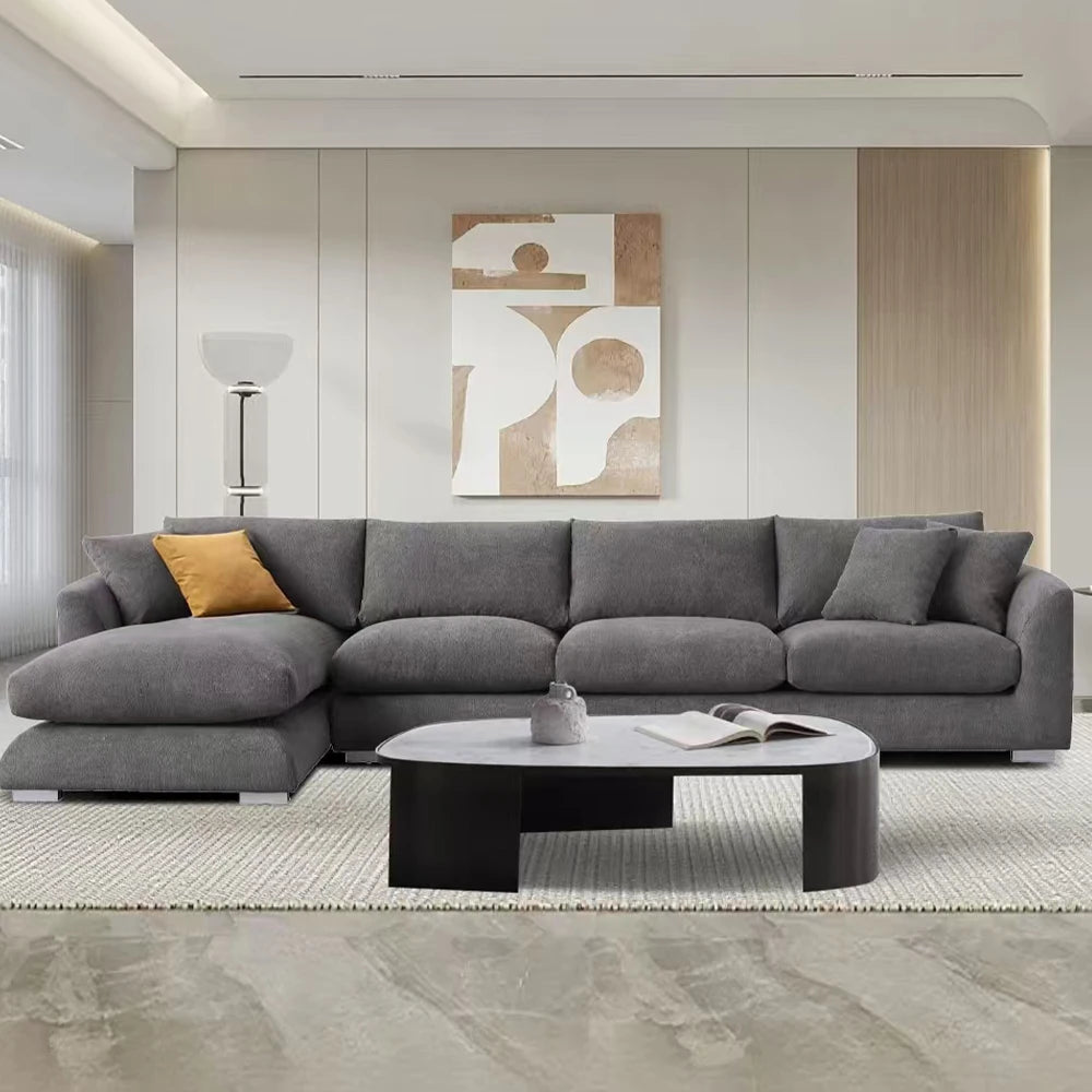 Cloud Down Filled Chaise Sofa Living Room Sofa L-shaped Recliner Sofa Comfortable Cloud Sofa Linen Sofa Removable...