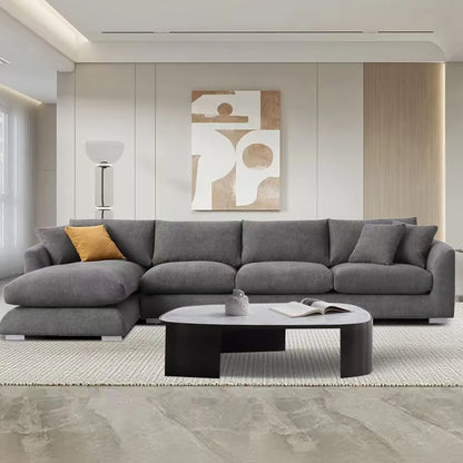 Cloud Down Filled Chaise Sofa Living Room Sofa L-shaped Recliner Sofa Comfortable Cloud Sofa Linen Sofa Removable...