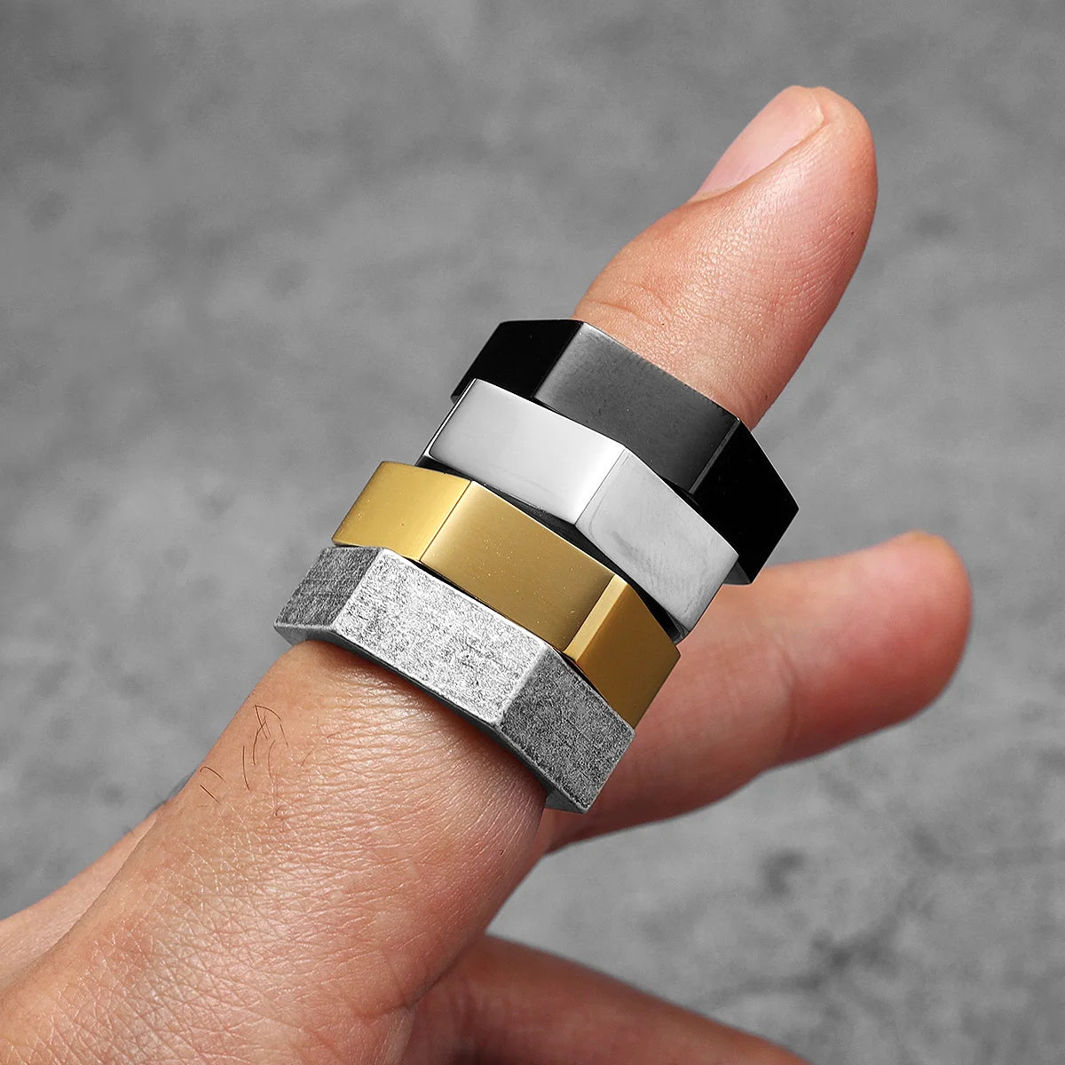 Simple Glossy Hexagon Stainless Steel Men Rings Punk New In For Male Women Fashion Jewelry Creativity Gift Wholesale Dropshiping