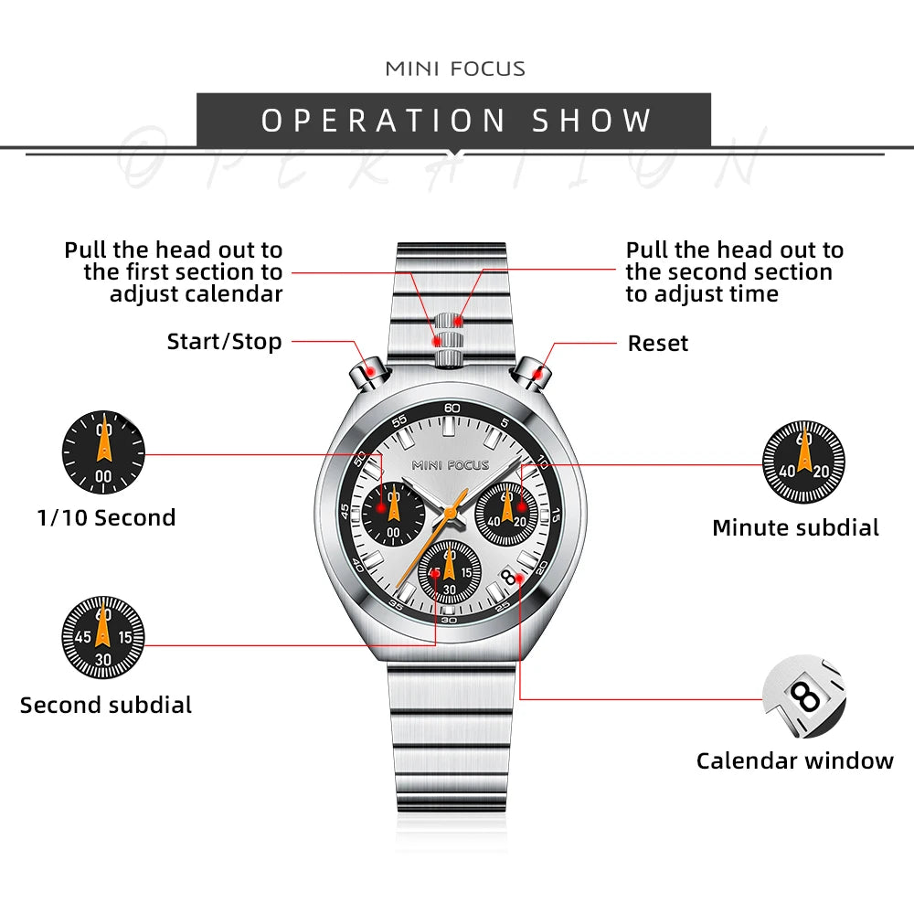 MINI FOCUS Fashion Ladies Watches Top Brand Luxury Multifunction Dial Stainless Steel Strap Elegant Quartz Women Watch Luminous