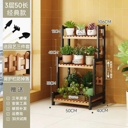 Black Outdoor Plant Shelf Rack Flowers Luxury Universal Square Plant Shelf Rack Tiered Bamboo Bitki Rafları Garden...