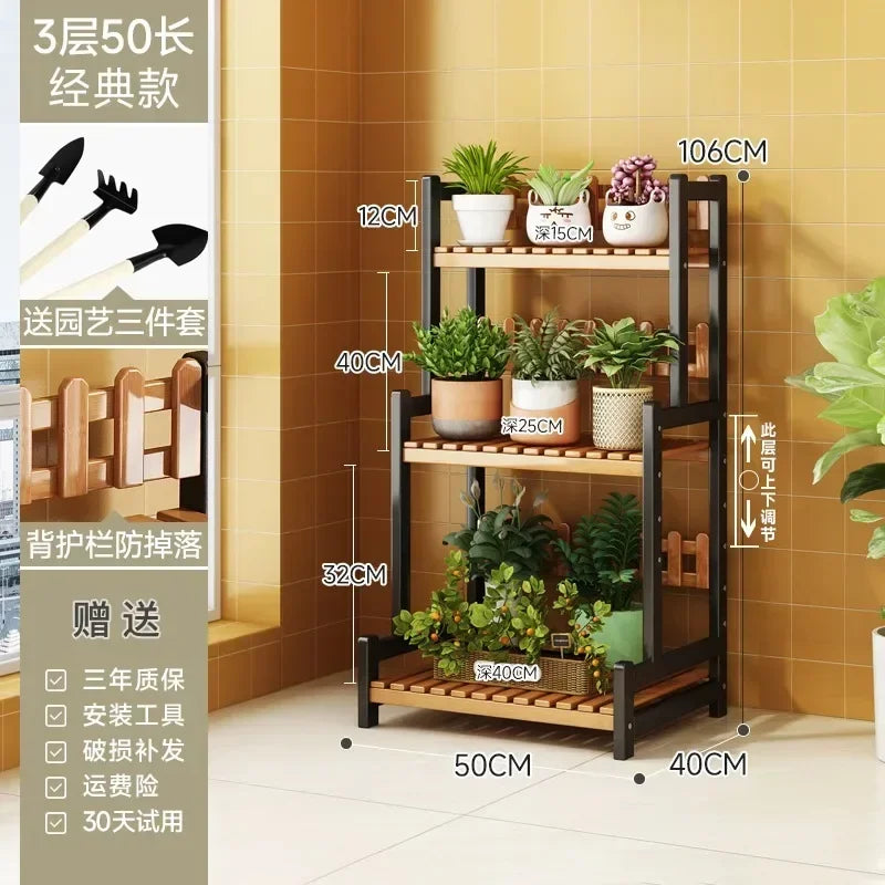 Black Outdoor Plant Shelf Rack Flowers Luxury Universal Square Plant Shelf Rack Tiered Bamboo Bitki Rafları Garden...