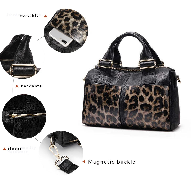 Aidrani Fashion Leopard Pattern Genuine Leather Women's Bag Large Capacity Women's Handbag Cowhide Multi functional Shoulder Bag
