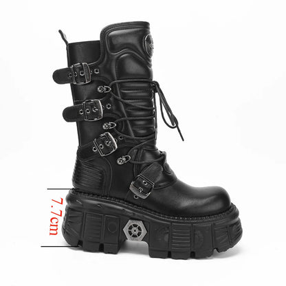 Chic Punk Platform Mid - Calf Boots | Edgy & Functional, Perfect for Bold Fashion Looks
