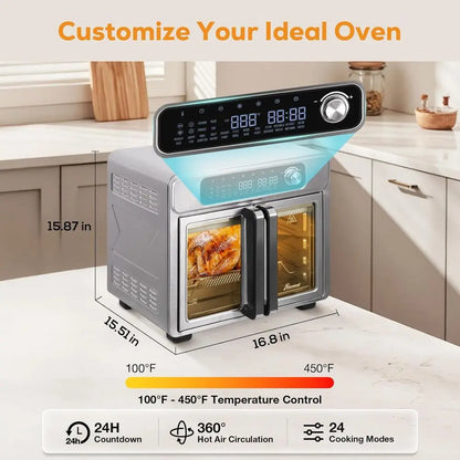 26-Quart French Door Air Fryer Toaster Oven with 24 Functions, Digital Controls, 12 Pizza, 6-Slice Toast, 6lb Rotisserie, 6 Acce