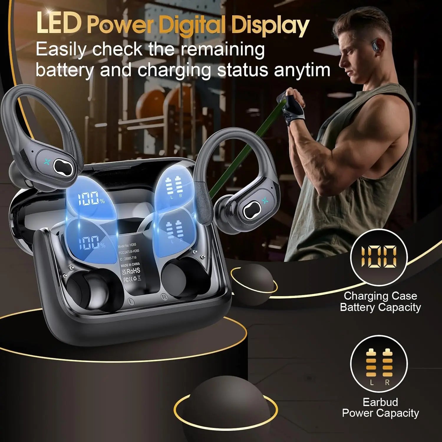 TWS Sports Earbuds Bluetooth 5.4 HIFI Bass Wireless Headphones LED Touch Hands-free Earphone Noise Cancelling Waterproof...
