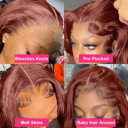 40 inch Reddish Brown HD Lace Front Human Hair Wig PrePlucked 13x4 Colored Human Hair 13x6 Lace Front Wigs Body Wave Wig 4x4 5x5 - Kimlud