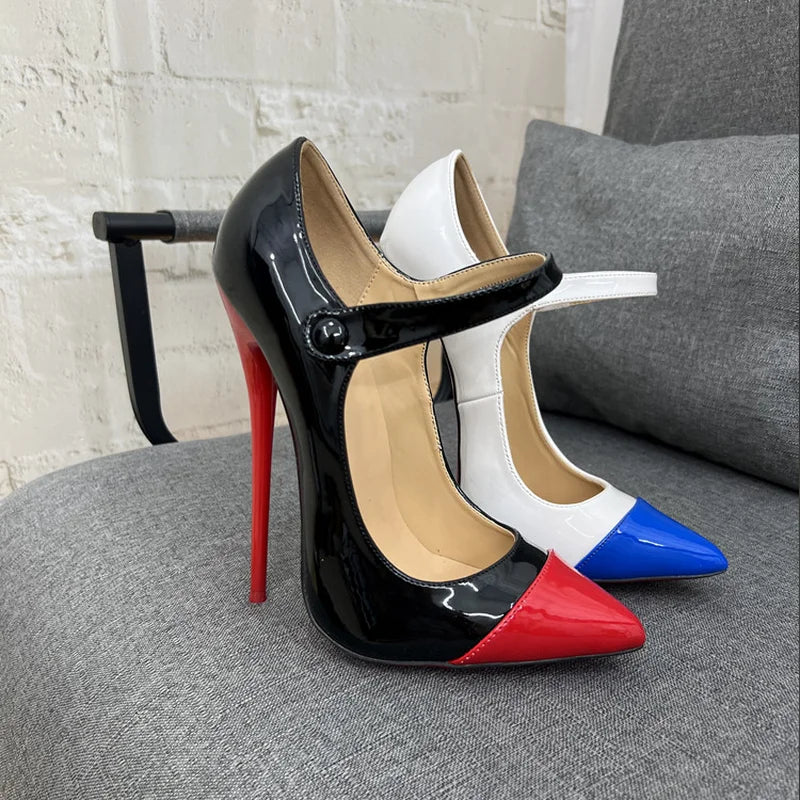 FHC 2024 New 12/16cm Mixed Colors Women Pumps,Stiletto High Heels Autumn Shoes,Pointed Toe,Front Strap,White,Blue,Unisex,Custom - Kimlud