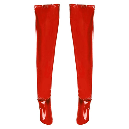3XL Plus Size Wetlook PVC Leather Thigh High Stockings Gothic Punk Reflective Shiny Pole Dance Night Club Party Lingerie