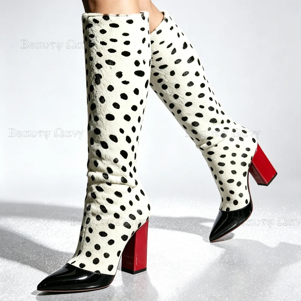 Green Red Milk Leopard Boots Mid High Pointed Toe Chunky Heel Women Shoes High Heel Shoes for Girls Zapatos Para Hombres
