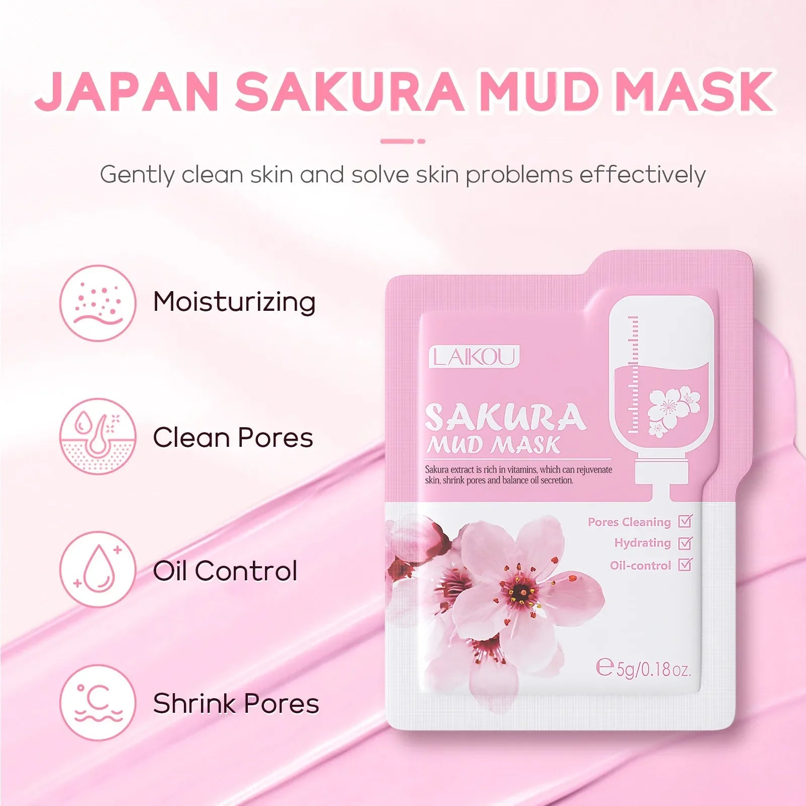 10/12 PCS Sakura Mud Face Mask Set Deep Cleansing Pore Shrinking Oil Control Blackhead Removal Moisturizing Skin Care |...