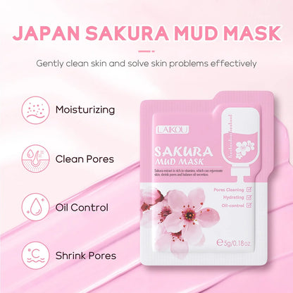 10/12 PCS Sakura Mud Face Mask Set Deep Cleansing Pore Shrinking Oil Control Blackhead Removal Moisturizing Skin Care |...